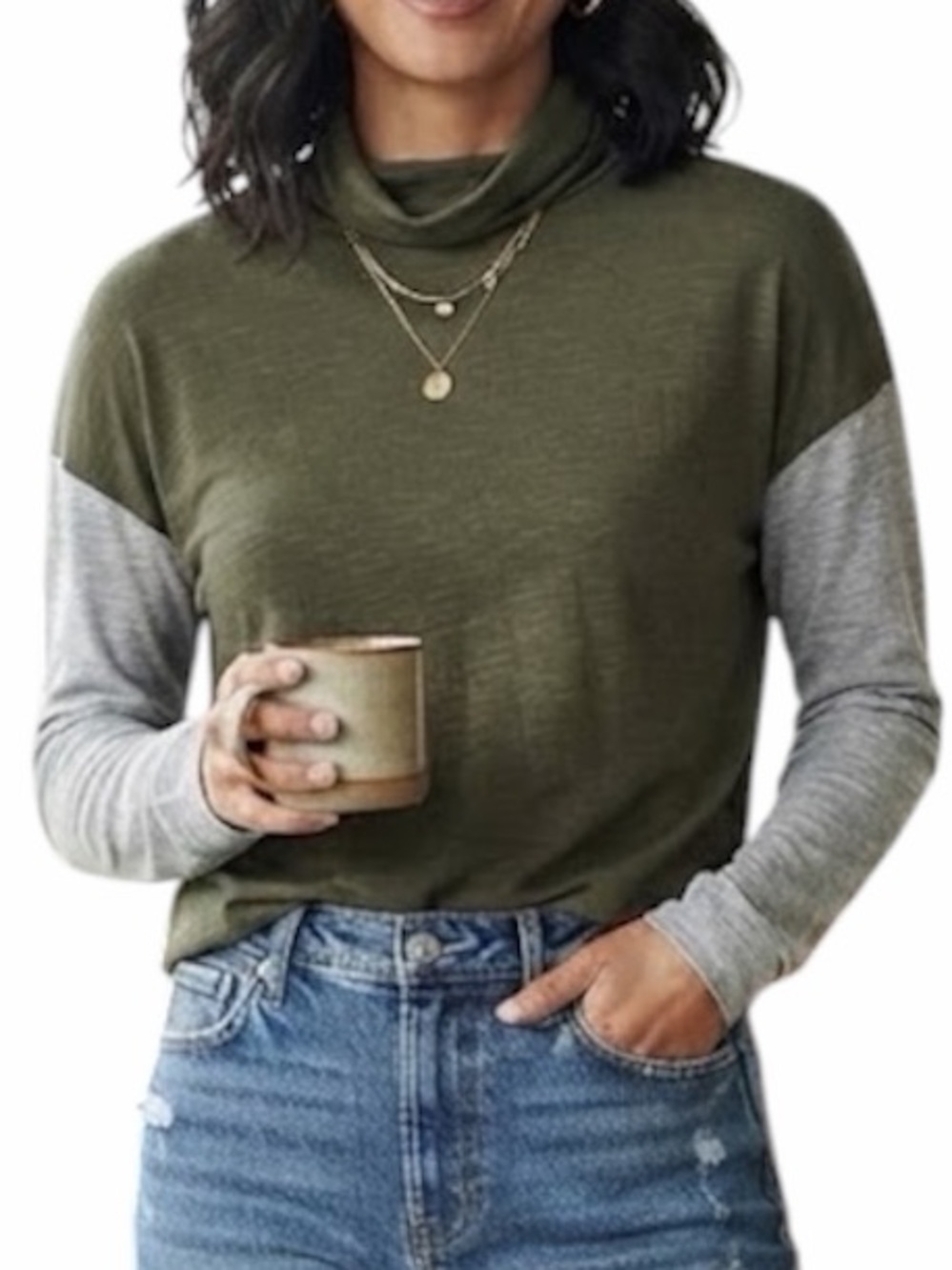 ANTISTAR Colourblock Mock Neck Turtleneck Top Earthy Casual S